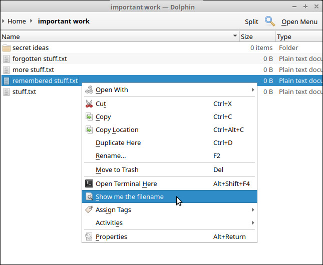 The context menu shows our new item.